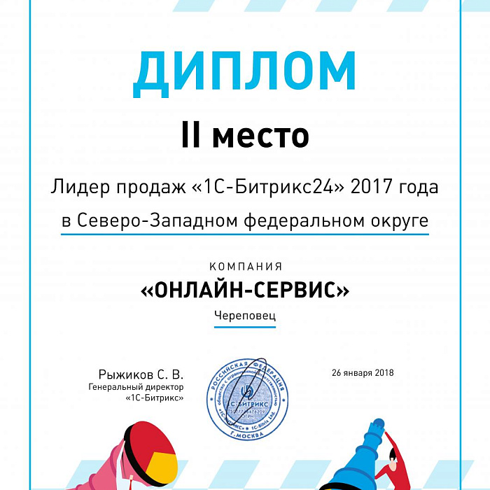 Диплом &quot;Лидер продаж 1С-Битрикс24&quot; II место